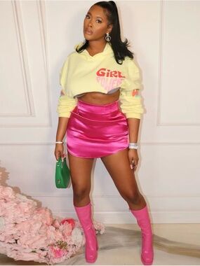 Pink Satin Mini Skirt - Sleek High-Waist Design